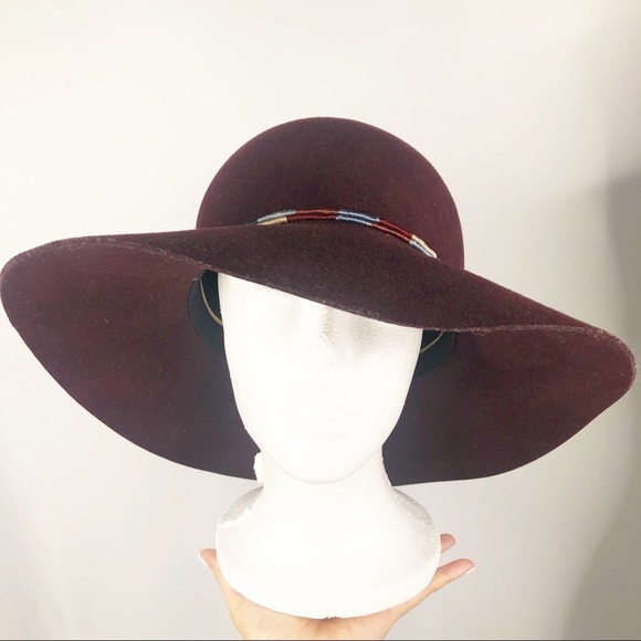 Rag & Bone 100% Wool Burgundy Tie Floppy Hat